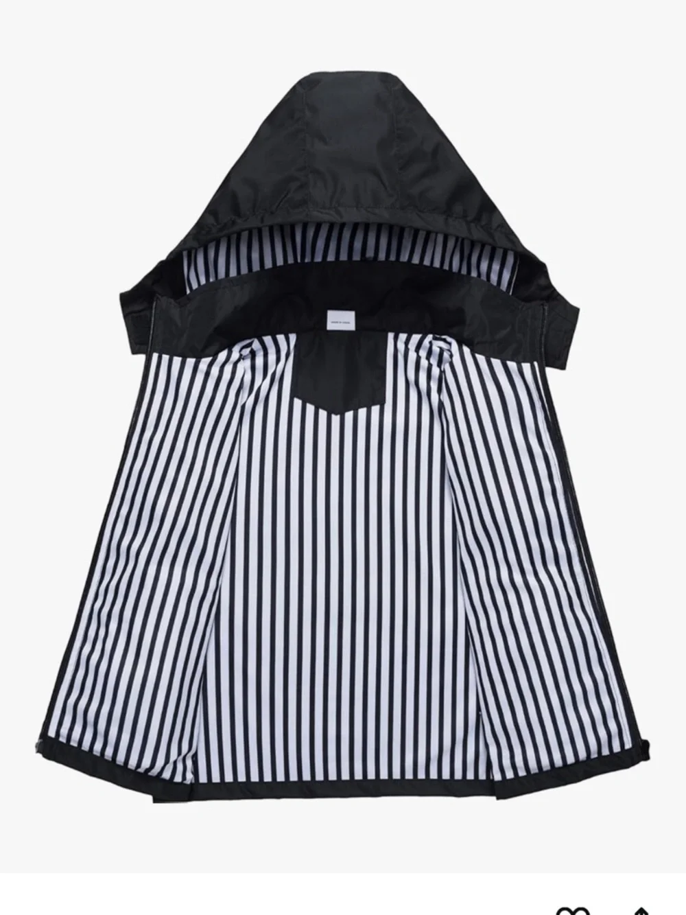 BOYS RAIN JACKET WITH DETACHABLE HOOD LIGHTWEIGHT RAINCOAT BLACK WHITE SZ SMALL